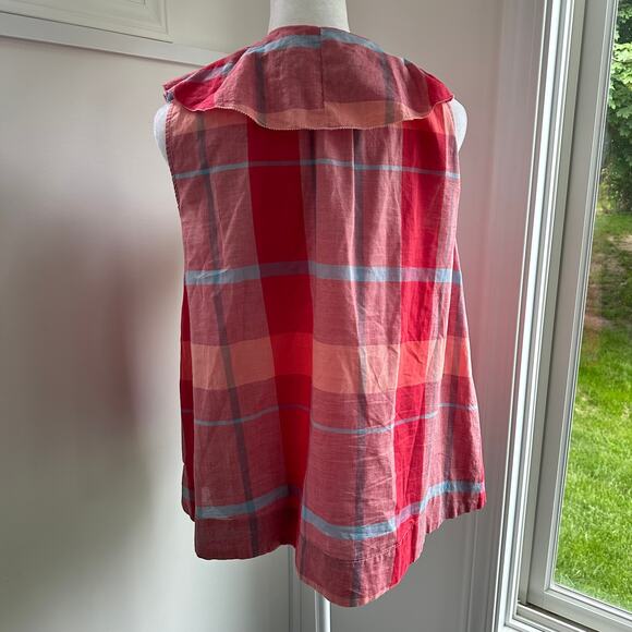 Isabella Sinclair Anthro Andover Cottage Camp Red Plaid Blouse Medium - Picture 9 of 11